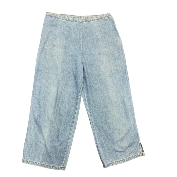VINTAGE 90's High Waisted Blue Light Wash Cropped Jeans Wide Leg Side Zip Sz 10 - Picture 11 of 16